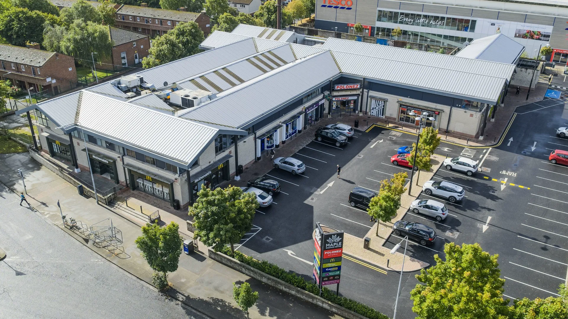 Aerial view of the Maple Centre retail scheme in Cabra, Dublin 7